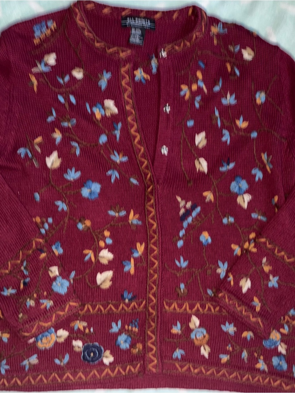All POINTS Burgundy Floral Embroidered Cardigan ~women’s large~